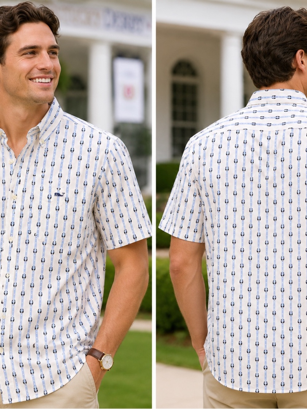 NWT Vineyard Vines White Short-Sleeve Button-Down with horseshoe print